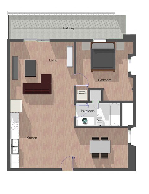 1 Bedroom, 1 Bathroom.  848 square feet.
